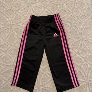 Adidas Kids Black Joggers with Pink Stripes